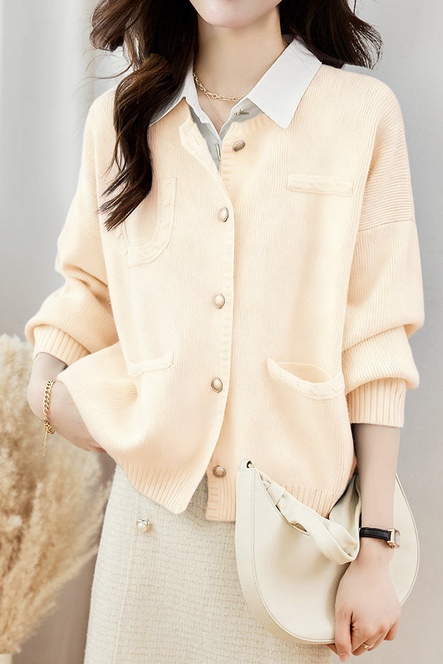 Casual Versatile Crew Neck Solid-Color Knitted Cardigan Coat - liwisi