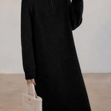 Casual Versatile Solid-Color Raglan Sleeve Knitted Dress