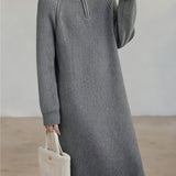Casual Versatile Solid-Color Raglan Sleeve Knitted Dress