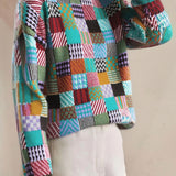 Casual Versatile Plaid Color-Block Half-High Neck Sweater