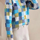 Casual Versatile Plaid Color-Block Half-High Neck Sweater