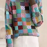 Casual Versatile Plaid Color-Block Half-High Neck Sweater