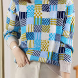 Casual Versatile Plaid Color-Block Half-High Neck Sweater