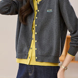 Casual Versatile Color-Block Fake Two-Piece Knitted Cardigan