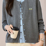 Casual Versatile Color-Block Fake Two-Piece Knitted Cardigan