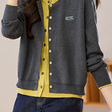 Casual Versatile Color-Block Fake Two-Piece Knitted Cardigan