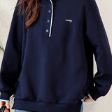 Casual Versatile Hooded Color-Block Long-Sleeve Sweatshirt