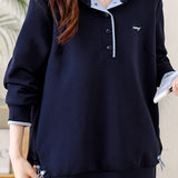 Casual Versatile Hooded Color-Block Long-Sleeve Sweatshirt