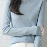 Casual Versatile Solid-Color Rhinestone Sweater