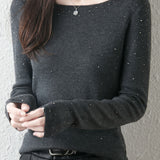 Casual Versatile Solid-Color Rhinestone Sweater