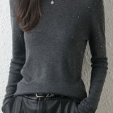 Casual Versatile Solid-Color Rhinestone Sweater