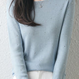 Casual Versatile Solid-Color Rhinestone Sweater