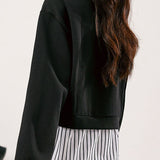 Casual Fake Two-Piece Striped Patchwork Shirt Collar Sweatshirt