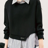Casual Fake Two-Piece Striped Patchwork Shirt Collar Sweatshirt