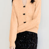 Casual Solid-Color V-Neck Bow-Knot Knitted Top