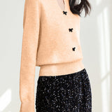 Casual Solid-Color V-Neck Bow-Knot Knitted Top