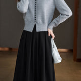 Casual Versatile Color-Block Knitted Cardigan A-Line Skirt 2-Piece Set
