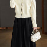 Casual Versatile Color-Block Knitted Cardigan A-Line Skirt 2-Piece Set