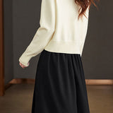 Casual Versatile Color-Block Knitted Cardigan A-Line Skirt 2-Piece Set
