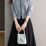 Casual Versatile Color-Block Knitted Cardigan A-Line Skirt 2-Piece Set
