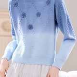 Casual Versatile Gradient Pullover Crew Neck Long-Sleeve Sweater