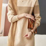 Casual Versatile Color-Block Striped Knitted Dress
