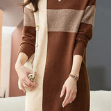 Casual Versatile Color-Block Striped Knitted Dress