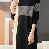 Casual Versatile Color-Block Striped Knitted Dress