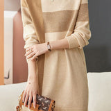 Casual Versatile Color-Block Striped Knitted Dress