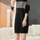 Casual Versatile Color-Block Striped Knitted Dress