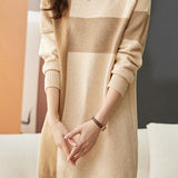 Casual Versatile Color-Block Striped Knitted Dress