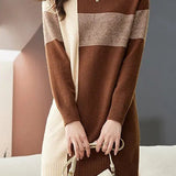 Casual Versatile Color-Block Striped Knitted Dress