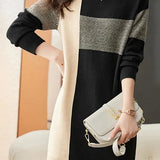 Casual Versatile Color-Block Striped Knitted Dress