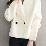Casual Solid-Color Blazer Collar Woolen Knitted Coat