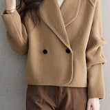 Casual Solid-Color Blazer Collar Woolen Knitted Coat