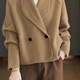 Casual Solid-Color Blazer Collar Woolen Knitted Coat