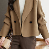 Casual Solid-Color Blazer Collar Woolen Knitted Coat