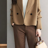 Casual Solid-Color Blazer Collar Woolen Knitted Coat