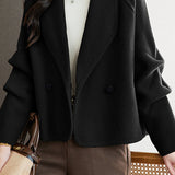 Casual Solid-Color Blazer Collar Woolen Knitted Coat