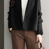 Casual Solid-Color Blazer Collar Woolen Knitted Coat