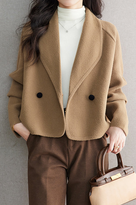 Casual Solid-Color Blazer Collar Woolen Knitted Coat - liwisi