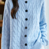 Casual Versatile Solid-Color Vertical Chunky Cable-Knit Sweater