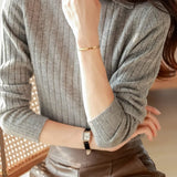 Casual Versatile Solid-Color Chunky Ribbed Half-High Lapel Knitted Top