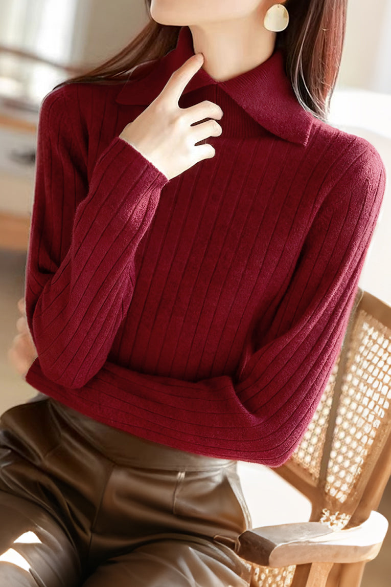 Casual Versatile Solid-Color Chunky Ribbed Half-High Lapel Knitted Top - liwisi