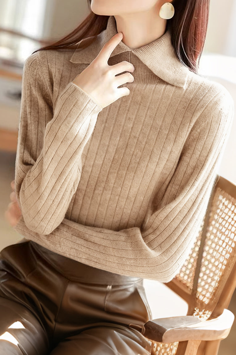 Casual Versatile Solid-Color Chunky Ribbed Half-High Lapel Knitted Top - liwisi