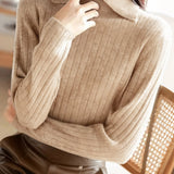 Casual Versatile Solid-Color Chunky Ribbed Half-High Lapel Knitted Top