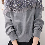 Casual Temperament Crew Neck Hem Split Long-Sleeve Sweatshirt