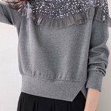 Casual Temperament Crew Neck Hem Split Long-Sleeve Sweatshirt