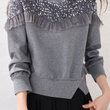 Casual Temperament Crew Neck Hem Split Long-Sleeve Sweatshirt