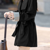 Exquisite Elegant Belted Mature-Style Leather Jacket